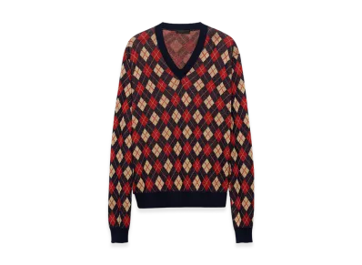 PRADA Argyle Cotton Sweater "Navy"