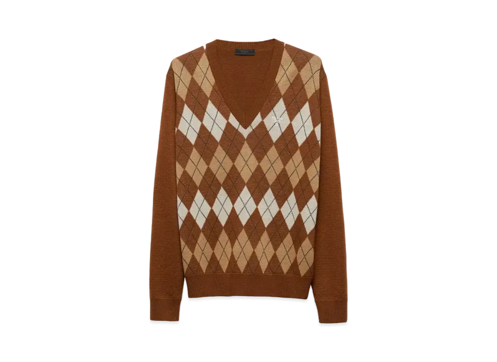 PRADA Men's Wool Sweater with An Argyle Pattern "Brown"