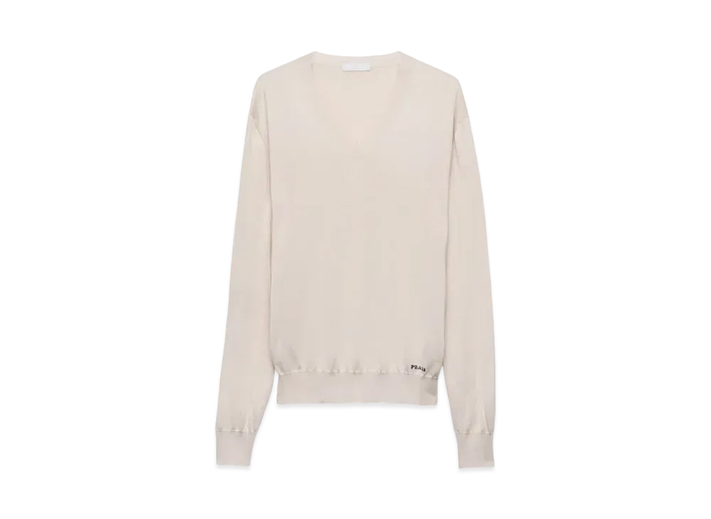 PRADA Men's Silk V-Neck Sweater "Natural"