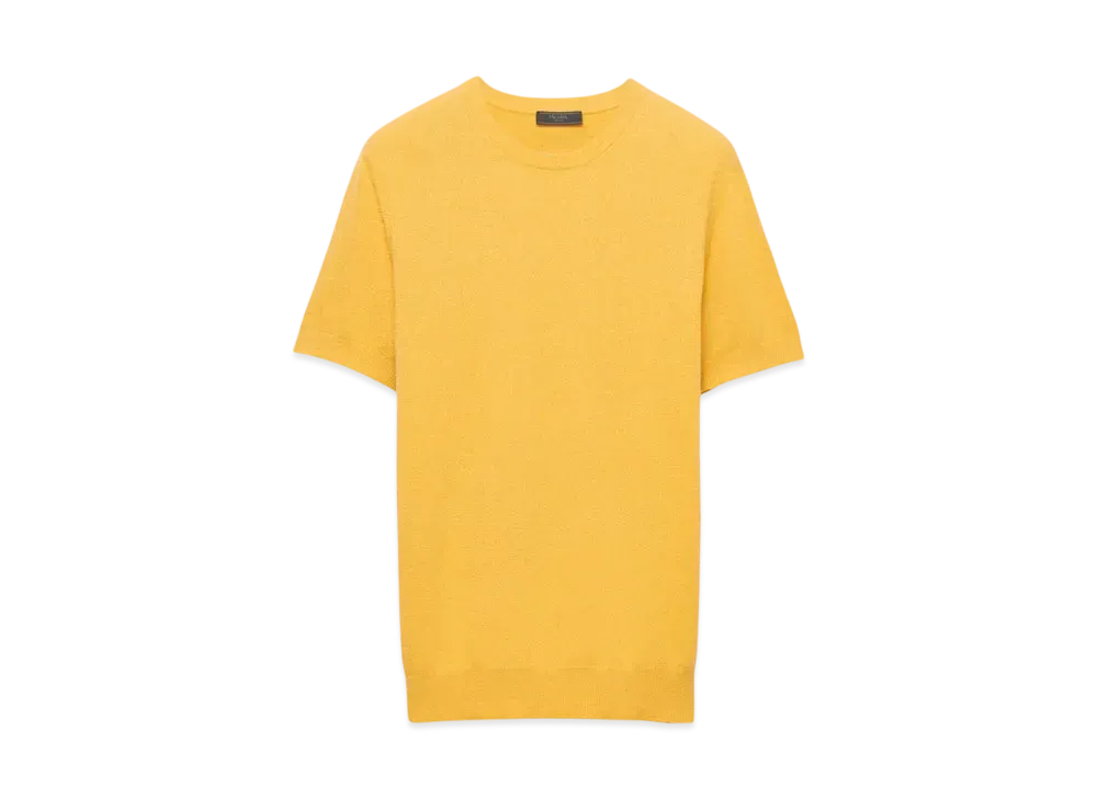 PRADA Men's Short-Sleeved Cotton Sweater "Mustard Yellow"