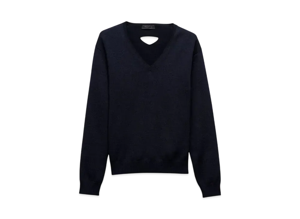 PRADA Men's V-Neck Wool Sweater "Navy"