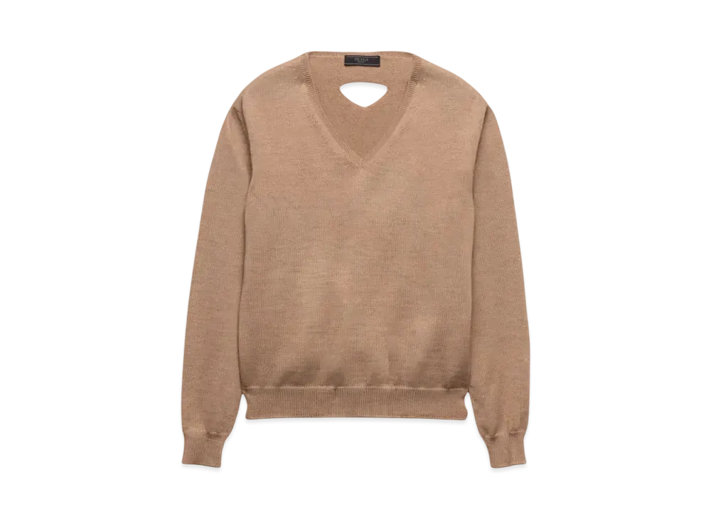 PRADA Men's V-Neck Wool Sweater "Beige"