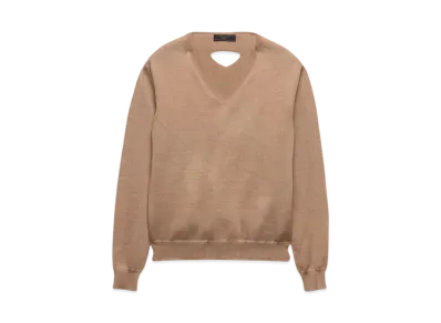 PRADA Men's V-Neck Wool Sweater "Beige"