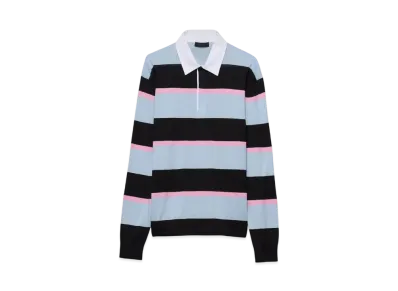 PRADA Men's Striped Silk and Cotton Polo Shirt "Black"