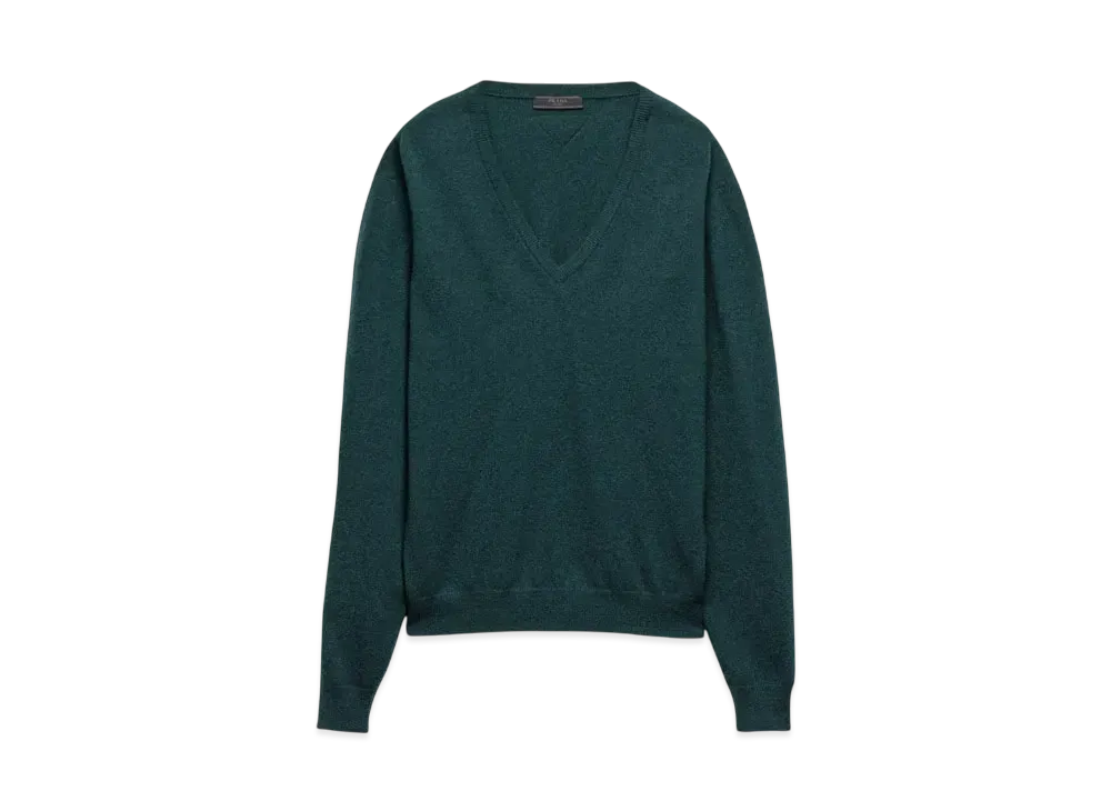PRADA Men's V-Neck Wool Sweater "Dark Green"