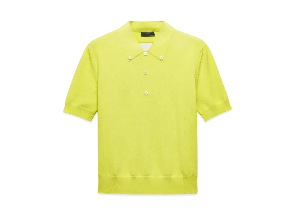 PRADA Men's Short-Sleeved Wool Polo Shirt "Yellow Green"
