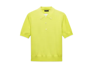 PRADA Men's Short-Sleeved Wool Polo Shirt "Yellow Green"
