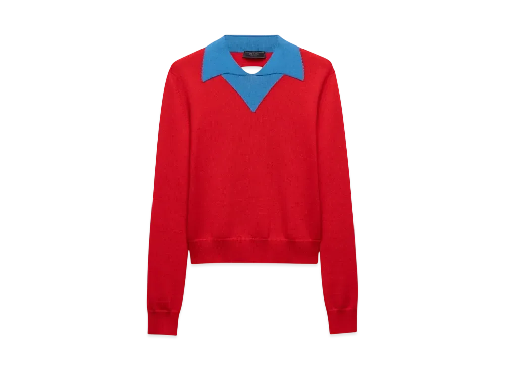 PRADA Men's Wool Polo Shirt "Red/Turquoise Blue"