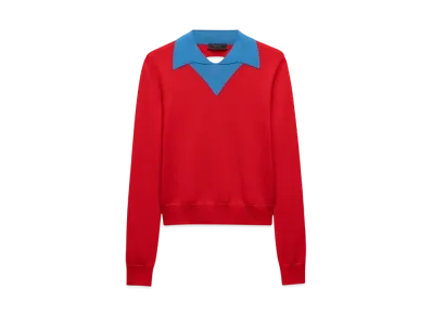PRADA Men's Wool Polo Shirt "Red/Turquoise Blue"