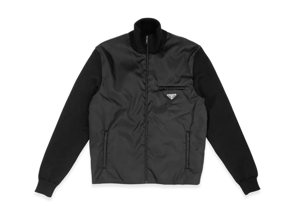 PRADA Triangle Logo Ribbed-Knit Padded Jacket "Black"