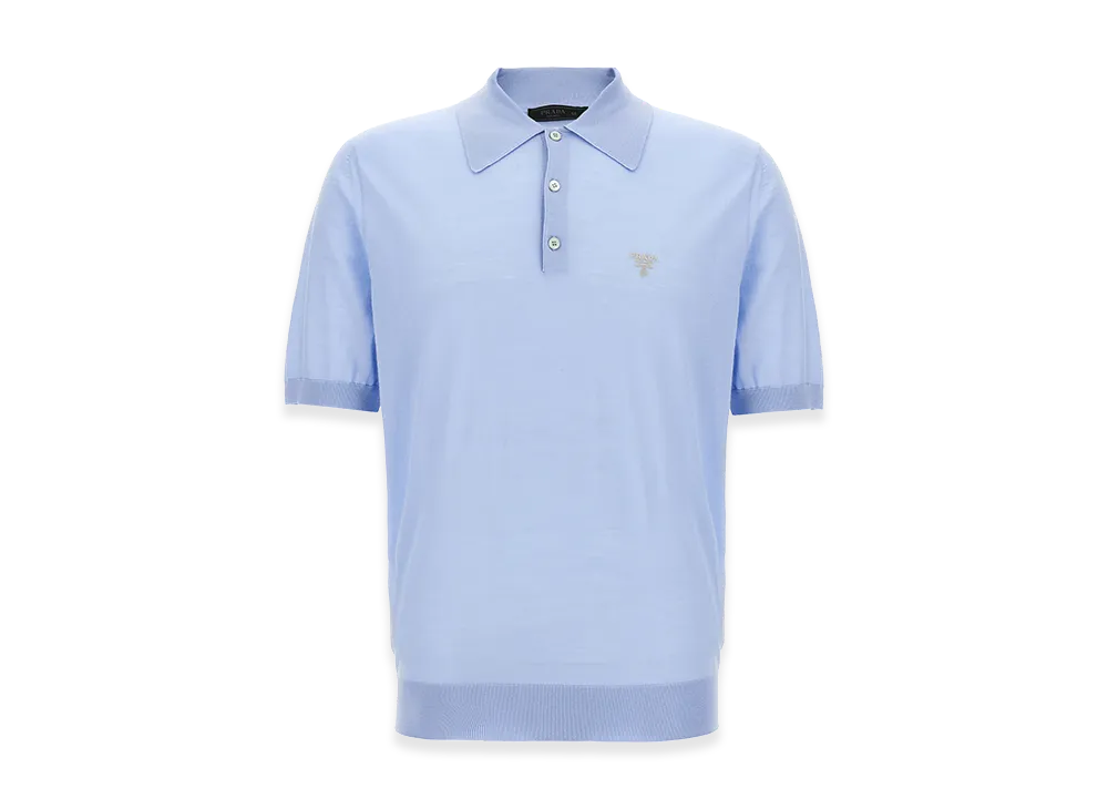 PRADA Wool Polo Shirt "Light Blue"