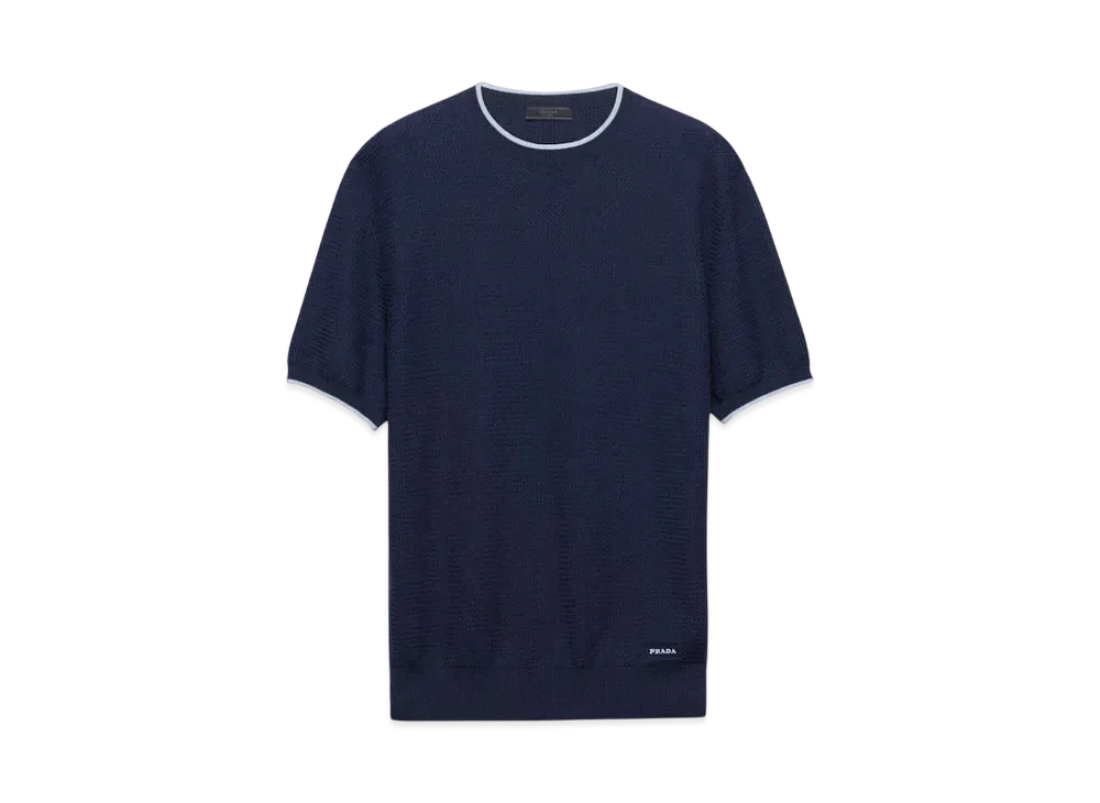 新品PRADA 半袖ニットセーター ネイビー・オレンジ S 新品PRADA 半袖ニットセーター ネイビー・オレンジ S