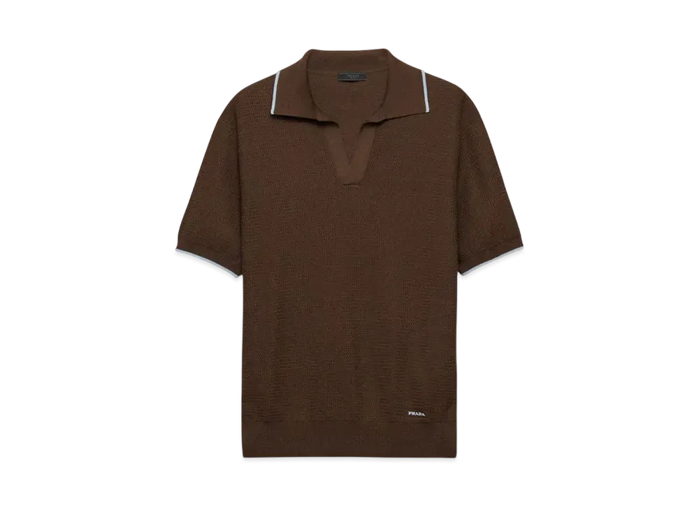 PRADA Men's Silk and Cotton Polo Shirt "Dark Brown"