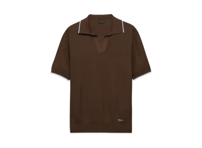 PRADA Men's Silk and Cotton Polo Shirt "Dark Brown"