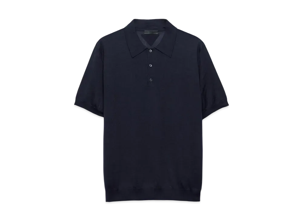 PRADA Men's Cashmere and Silk Polo Shirt "Navy"