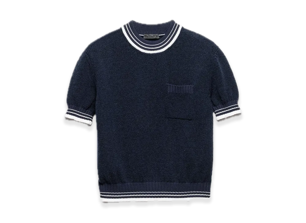 PRADA Shetland Wool Crewneck Sweater "Navy/White"