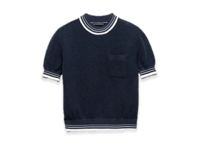 PRADA Shetland Wool Crewneck Sweater "Navy/White"