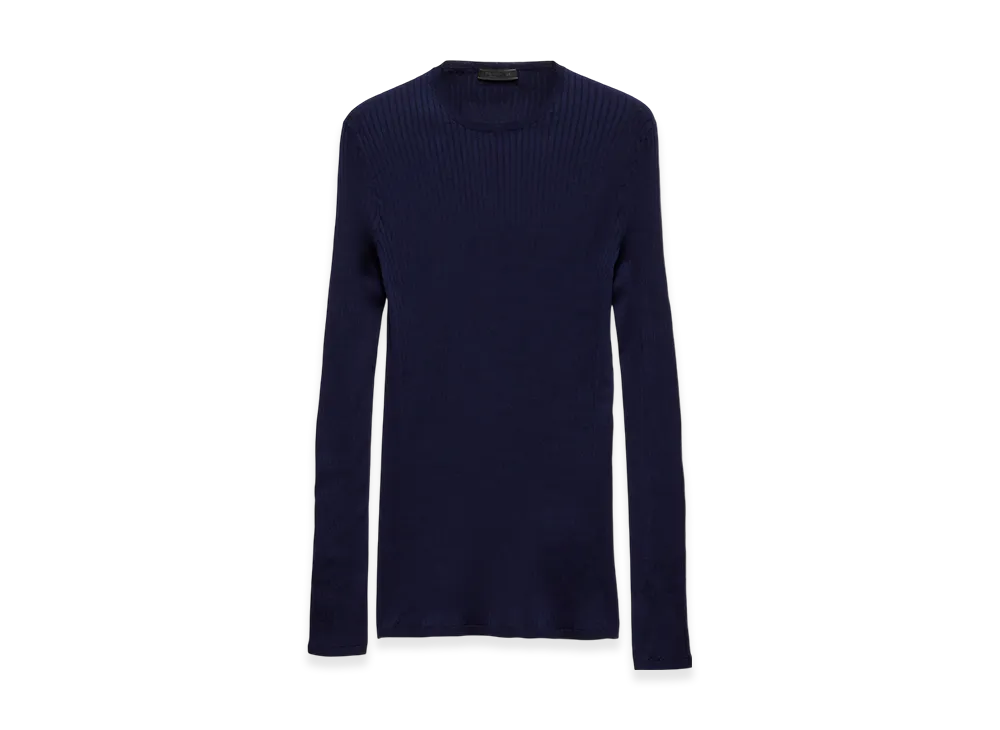 PRADA Ribbed Cotton Crew-Neck Sweater "Navy"