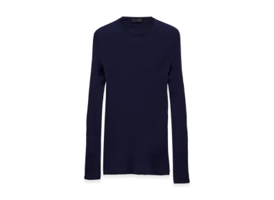 PRADA Ribbed Cotton Crew-Neck Sweater "Navy"