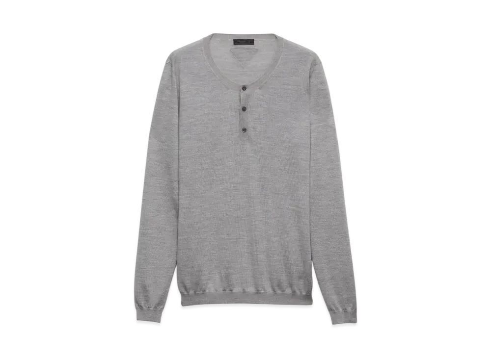 PRADA Men's Long-Sleeved Cashmere and Silk Sweater "Light Gray"