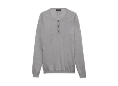 PRADA Men's Long-Sleeved Cashmere and Silk Sweater "Light Gray"