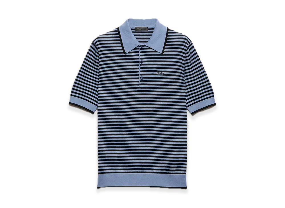 PRADA Stripe Cotton Polo Shirt "Blue/Black"