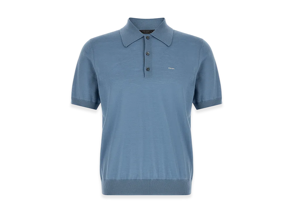 PRADA Superfine Wool Polo Shirt "Light Blue"