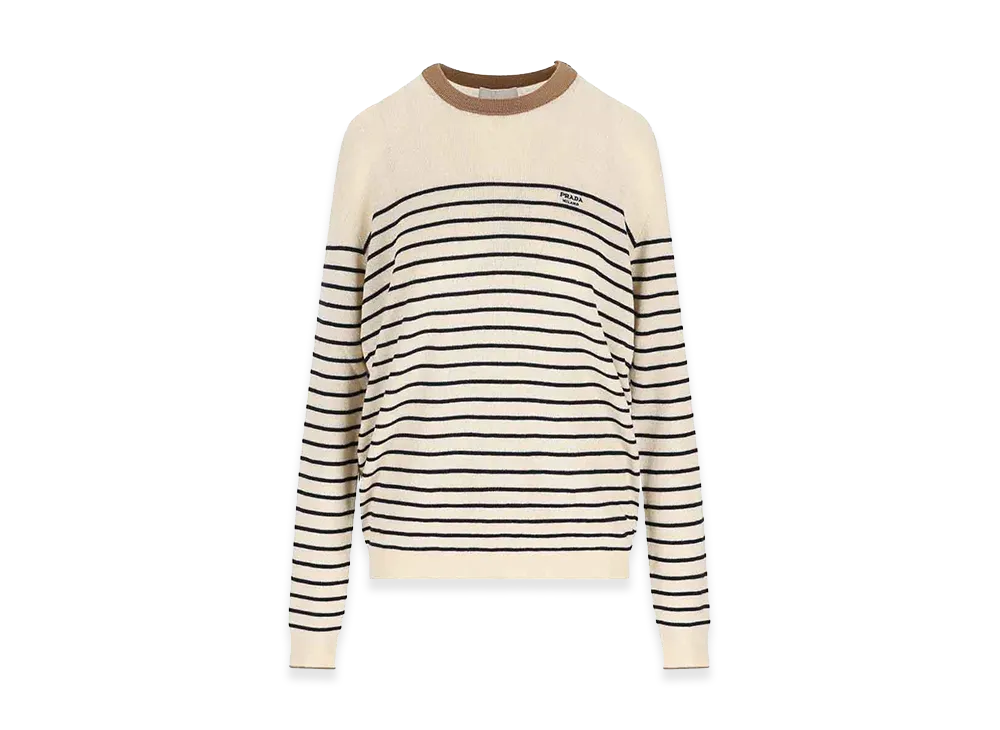PRADA Cotton Linen Round Neck Sweater "Beige"
