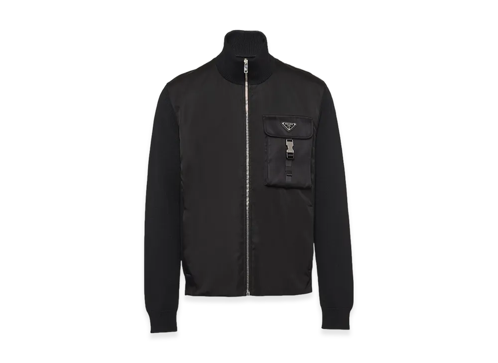 PRADA Re-Nylon Gabardine Wool Cardigan "Black"