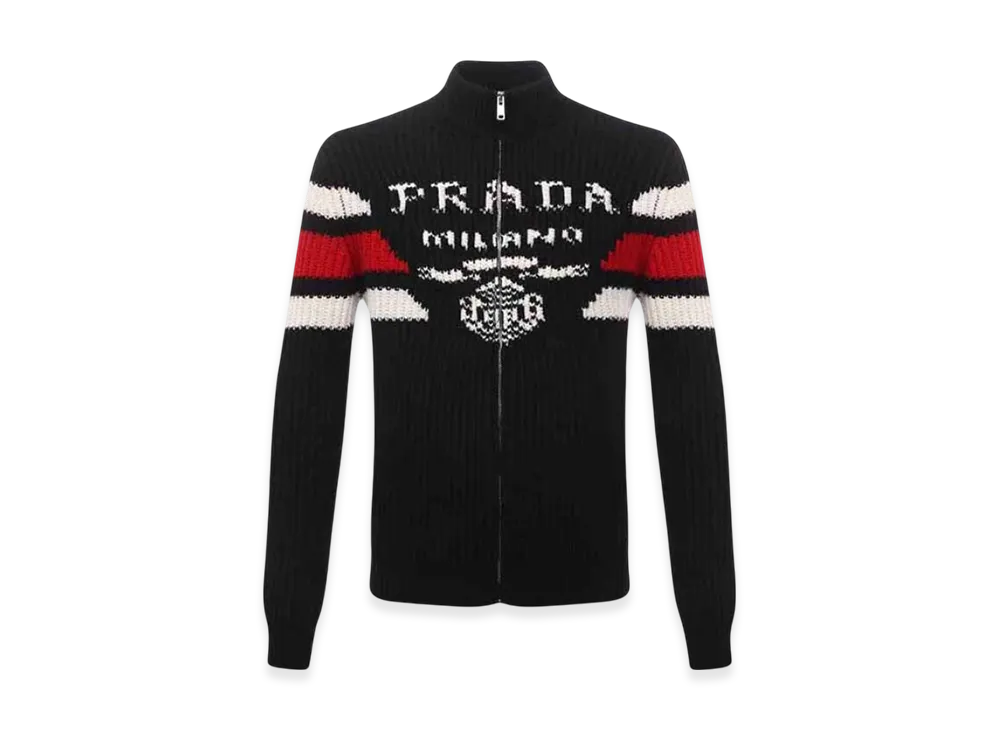 PRADA Jacquard Cashmere Cardigan "Black"