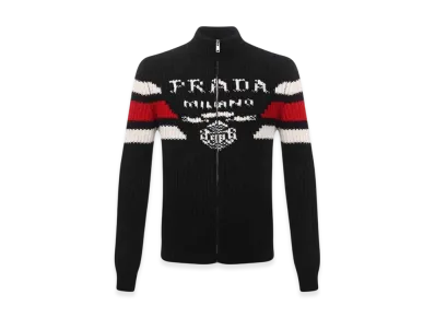 PRADA Jacquard Cashmere Cardigan "Black"