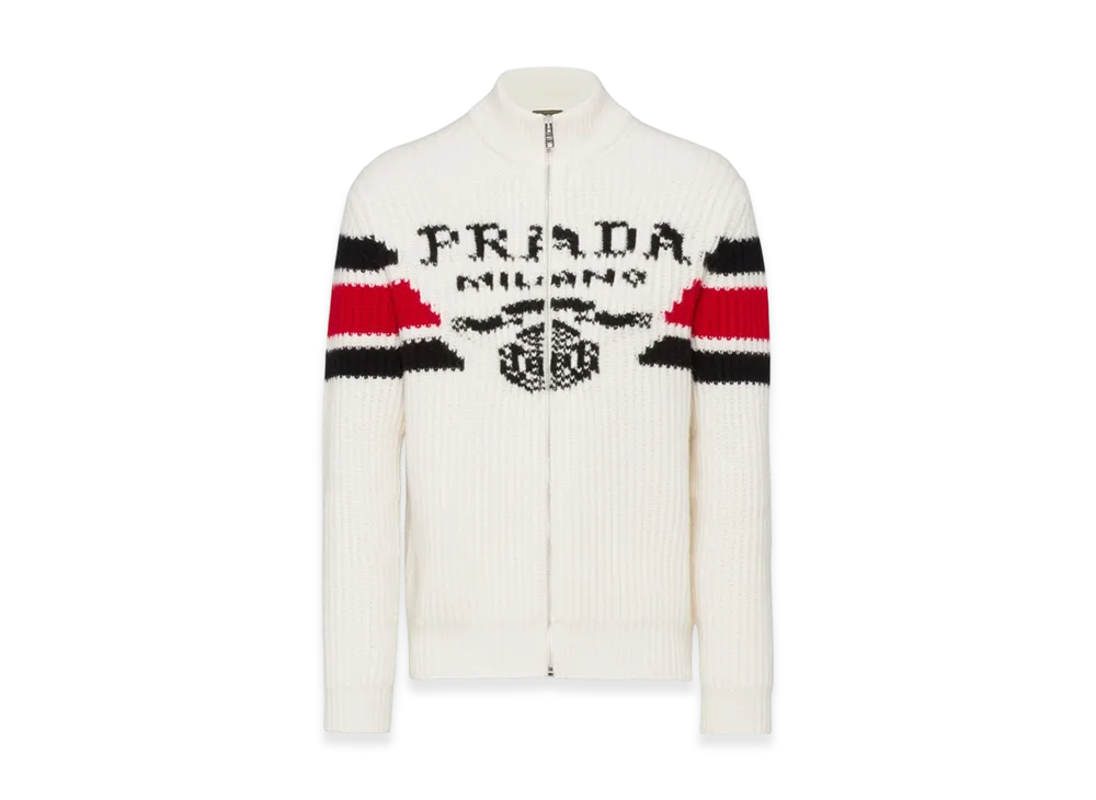 PRADA Jacquard Cashmere Cardigan "White"