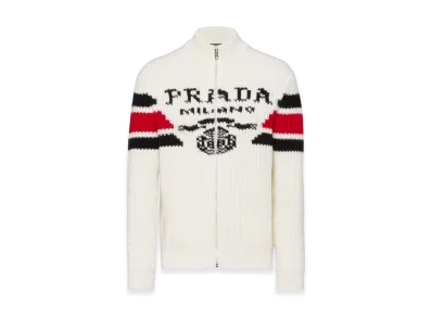 PRADA Jacquard Cashmere Cardigan "White"