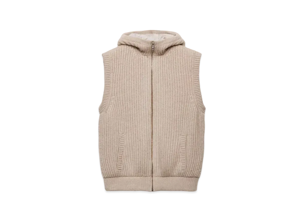 PRADA Men's Cashmere Hoodie Vest "Sand Beige"