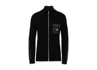 PRADA Wool Cashmere Cardigan Re-Nylon Details "Black"