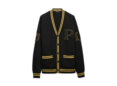 PRADA Men's Wool and Cashmere Cardigan with Patches "Black"