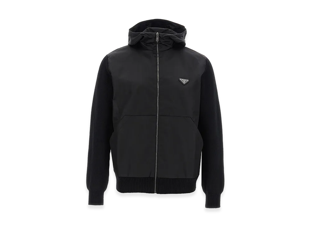PRADA Logo Bimaterial Cardigan "Black"