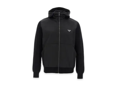 PRADA Logo Bimaterial Cardigan "Black"