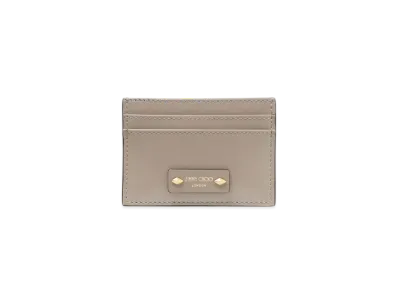Jimmy Choo Umika Leather Card Holder "Taupe/Gold"