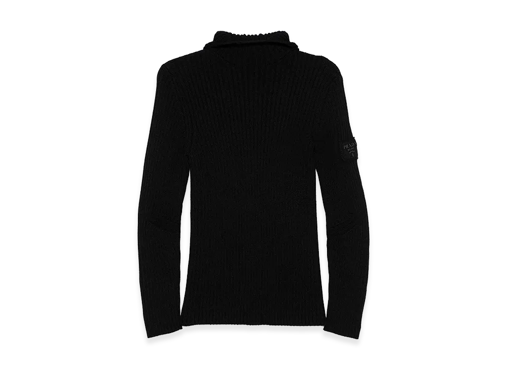 PRADA Ribbed-Knit Hoodie "Black"