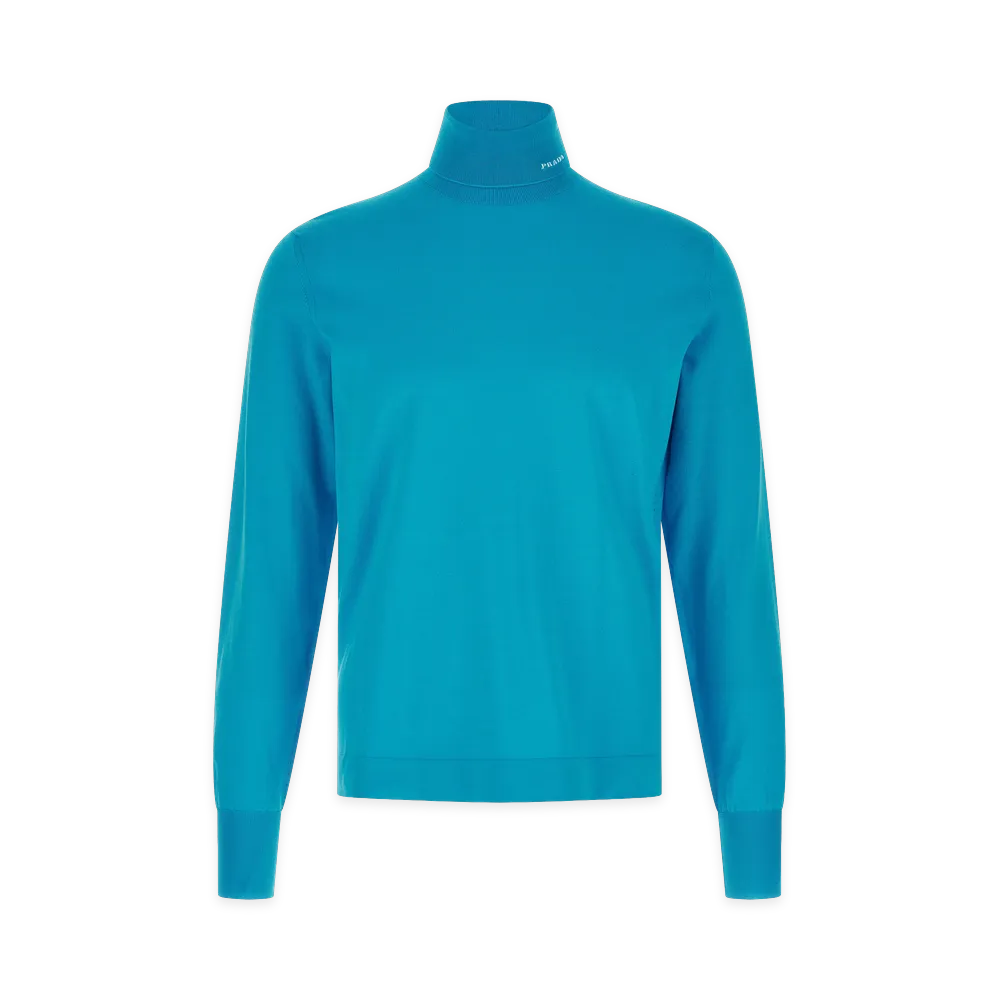 PRADA Logo Intarsia Turtleneck Sweater "Light Blue"