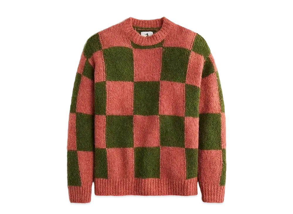 UNION x J.Crew Alpaca-Blend Sweater In Checkerboard "Olive/Rose"
