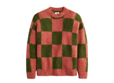 UNION x J.Crew Alpaca-Blend Sweater In Checkerboard "Olive/Rose"