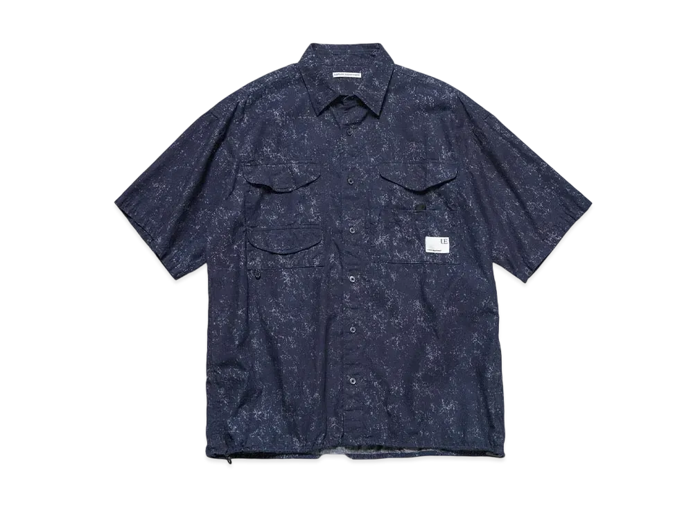 uniform experiment Indigo Print S/S Fishing Shirt "Navy"