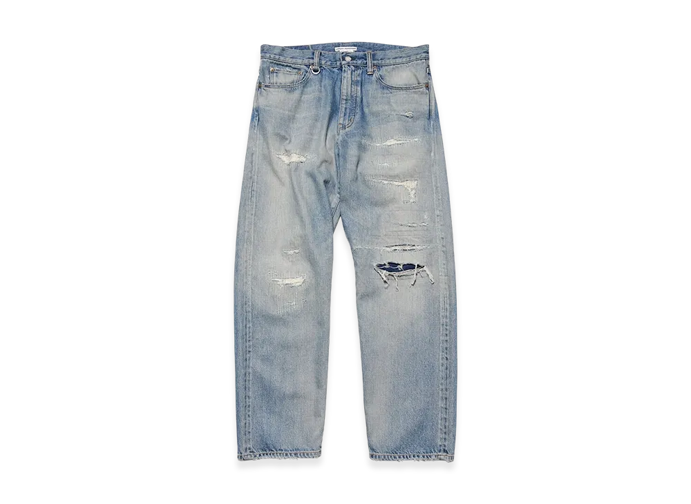 uniform experiment Damaged Denim Regular-Fit Jeans "Light Indigo"