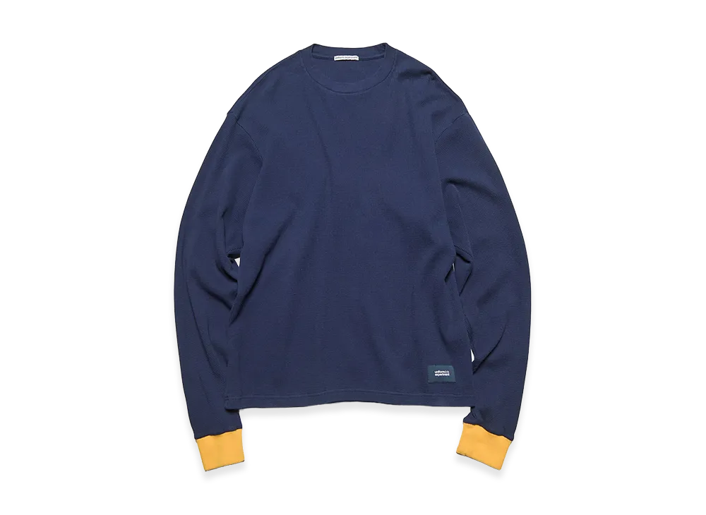 uniform experiment Color Ribbed Waffle Crewneck Top "Navy/Yellow"