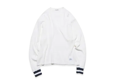 uniform experiment Color Ribbed Waffle Crewneck Top "White/Lined"