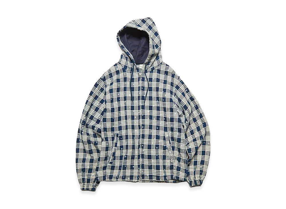 uniform experiment Star Print Check Hooded Blouson "Indigo"