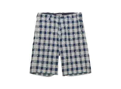 uniform experiment Star Print Check Cut-Off Shorts "Indigo"