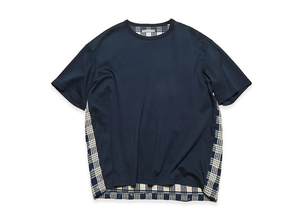 uniform experiment Star Print Check Paneled Wide Tee "Indigo"